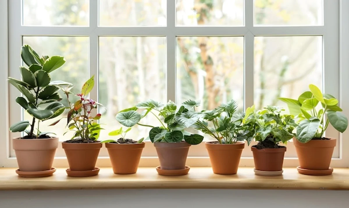 herbs growing on kitchen window in november