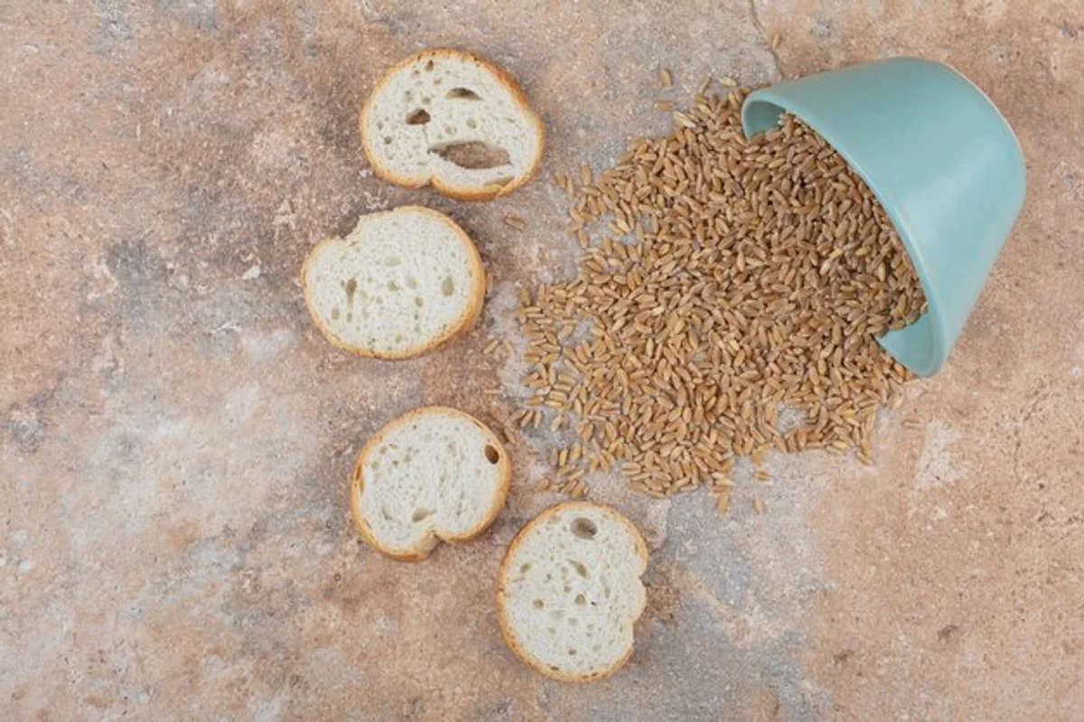 Czech traditional bread with flax seeds on rustic table