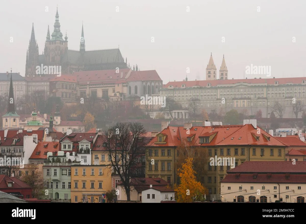Czech castle November safety empty foggy courtyard