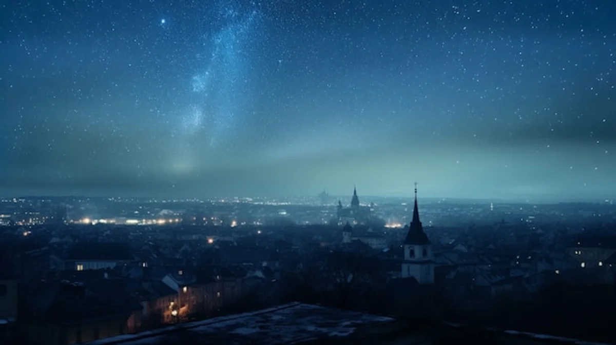 Czech landscape under night sky with stars