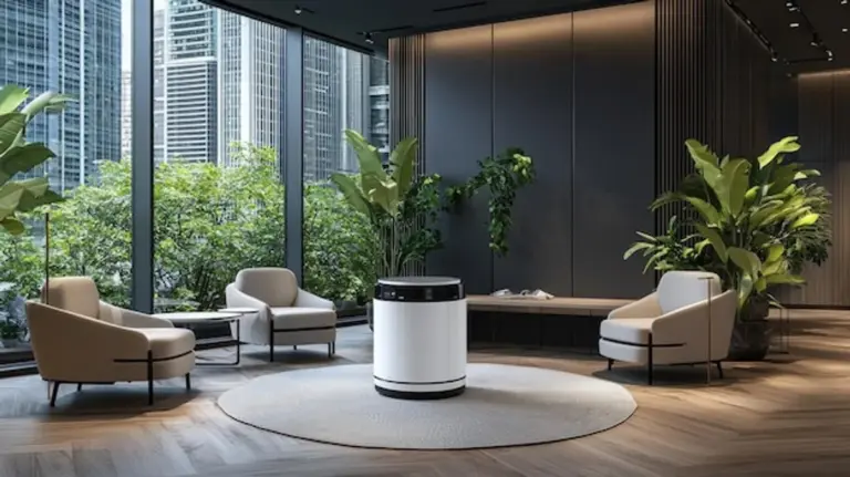 modern air purifier in stylish city apartment