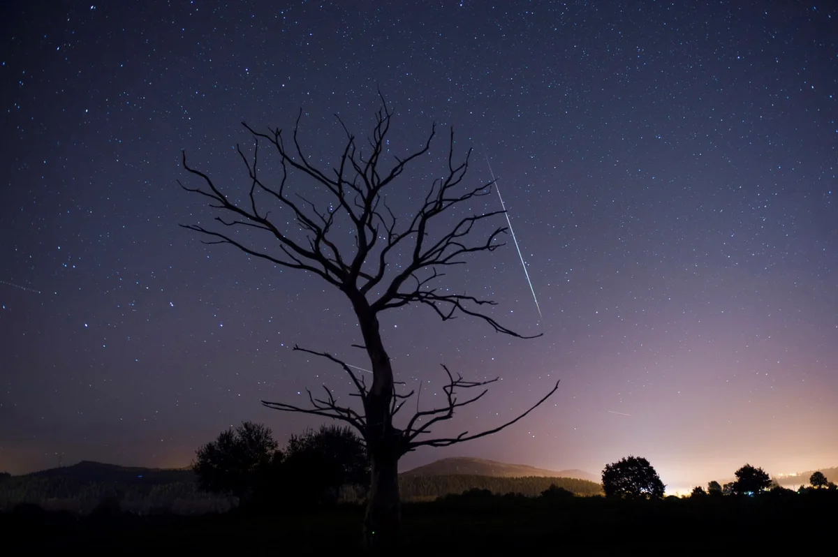 meteor shower over Czech countryside autumn