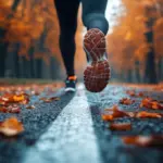 motivated autumn runner in colorful nature