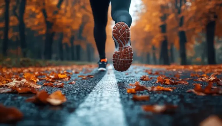 motivated autumn runner in colorful nature
