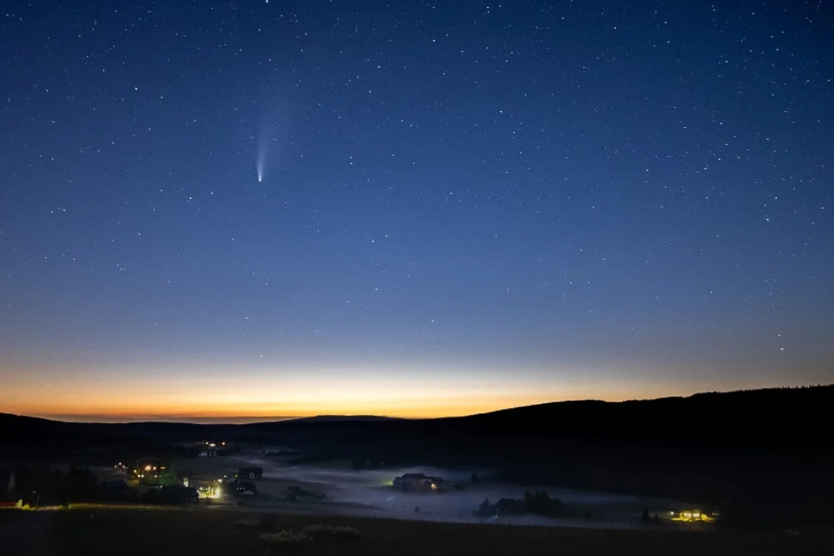 autumn stargazing in Jizera Mountains night sky panorama