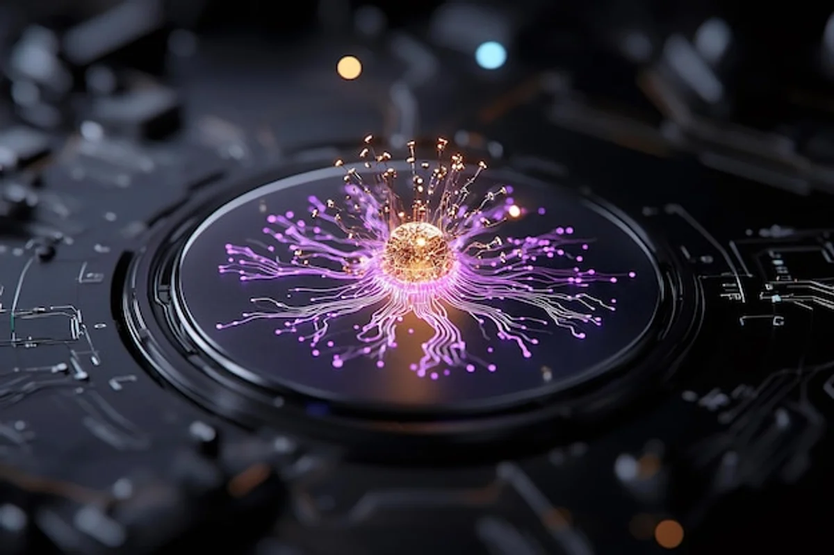 quantum computer concept, glowing circuits