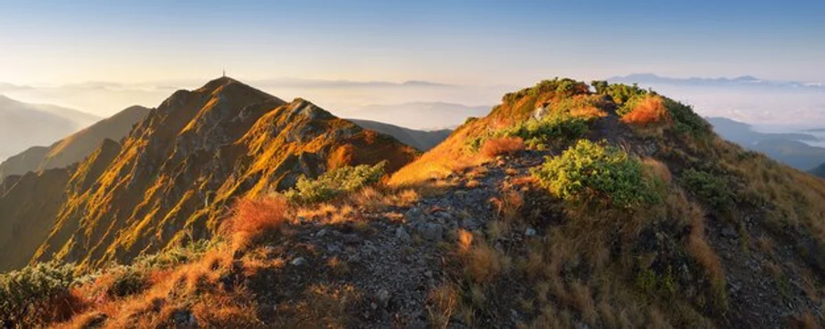 european autumn mountains sunlight trail