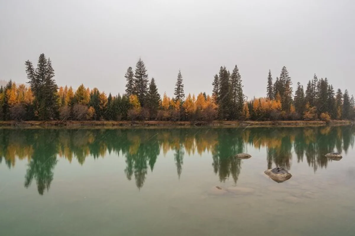 tranquil alpine landscape autumn morning