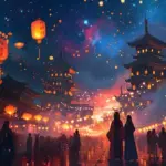 japanese autumn festival lantern night