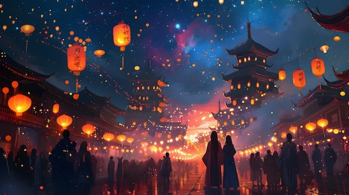japanese autumn festival lantern night