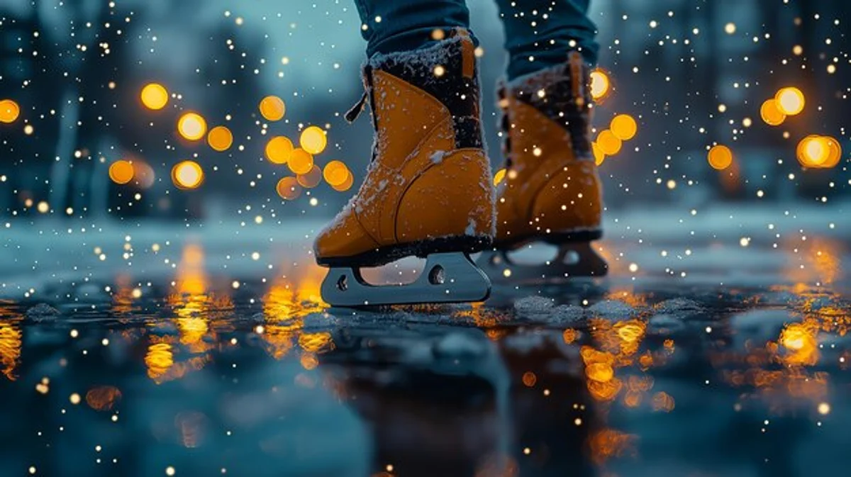 Czech youth playing hockey outdoors winter pond