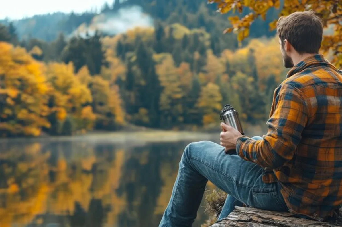 runner drinking water autumn park usa stock photo