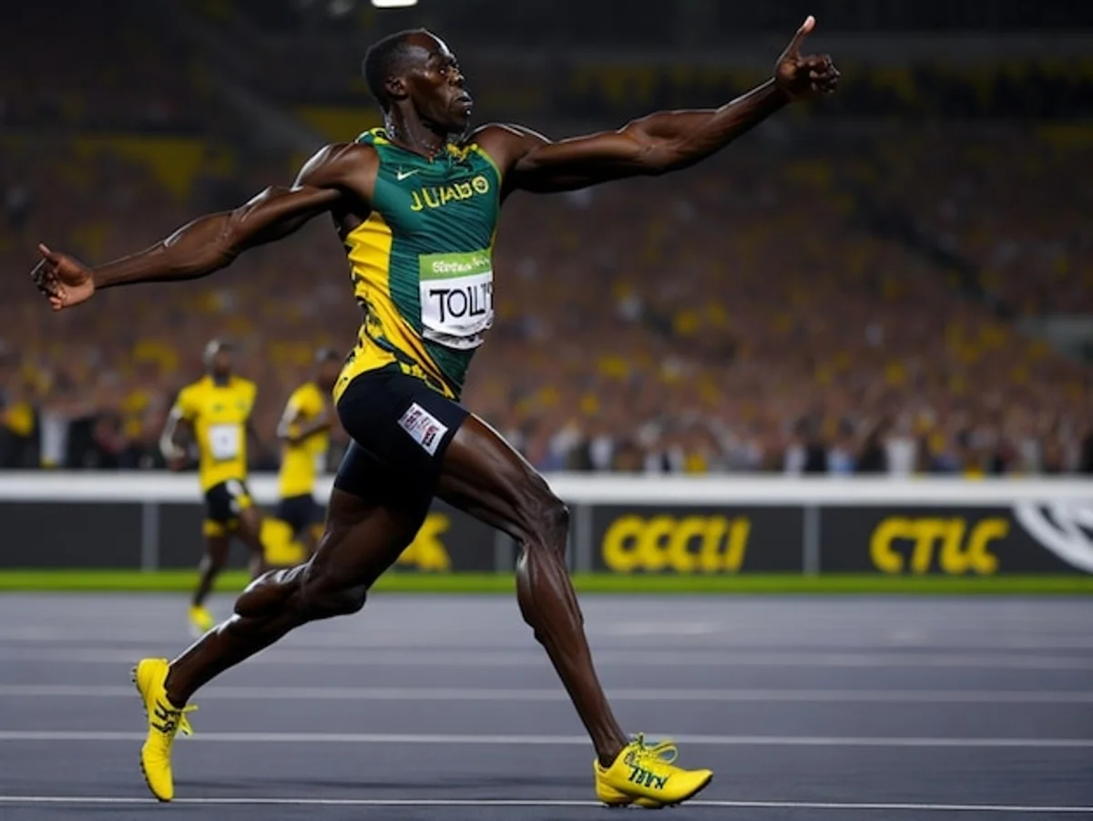 usain bolt running sprint olympic stadium