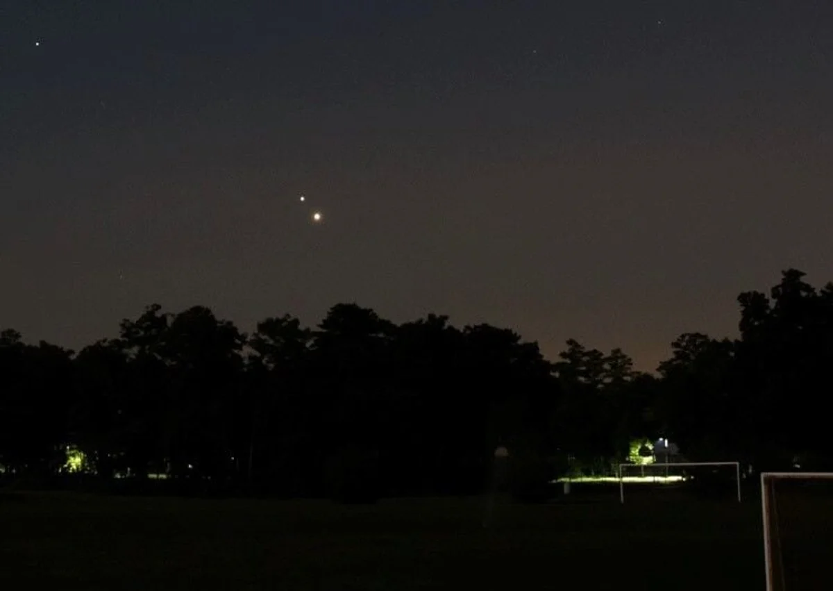 venus jupiter conjunction night sky czech landscape