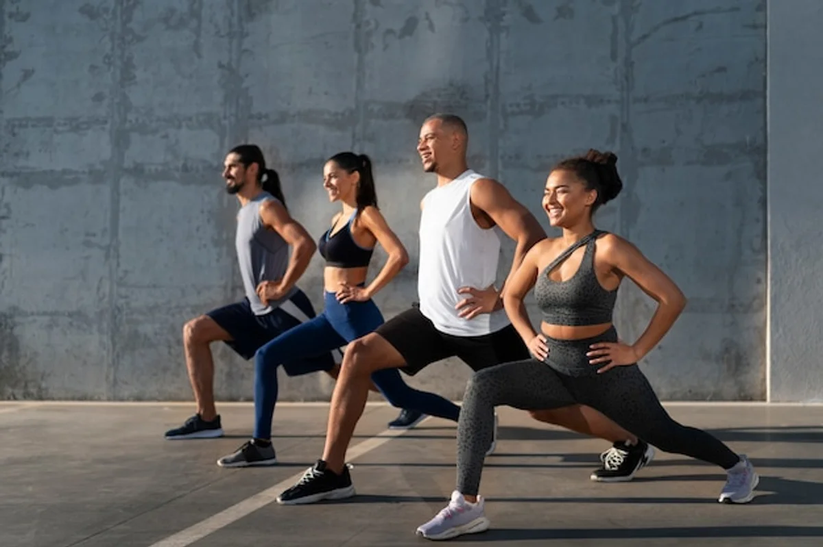 diverse people exercising together fitness