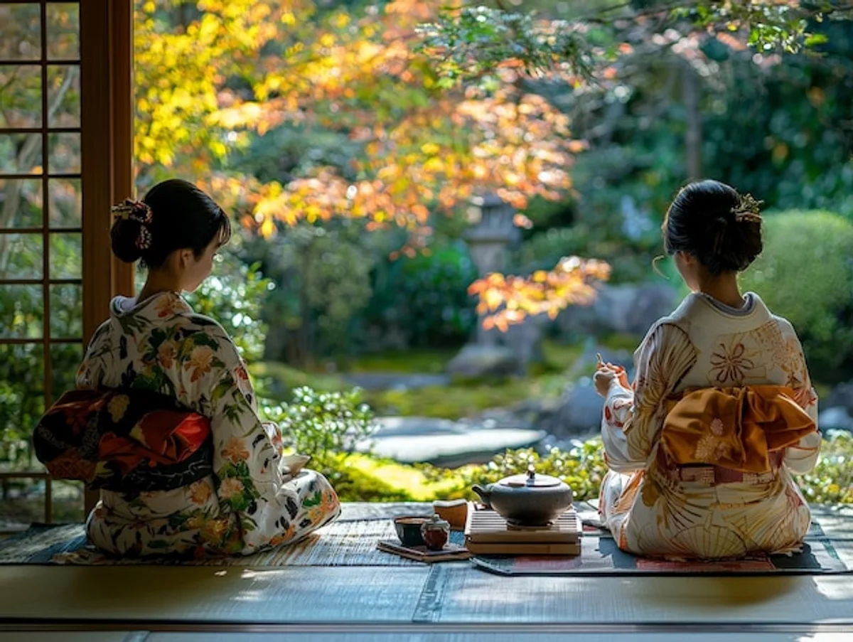 japanese tea ceremony elegant woman kimono close up