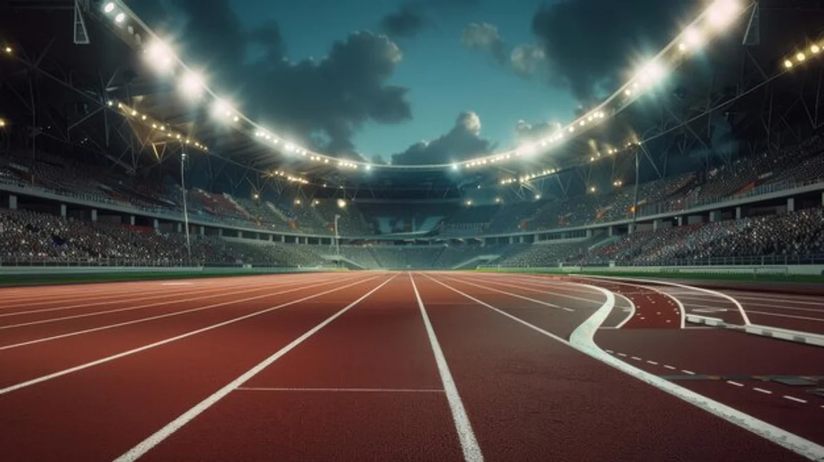 athletics stadium under dramatic skies