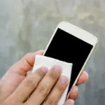 microfiber cloth cleaning phone screen detail