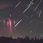 meteor shower over Czech mountains night sky