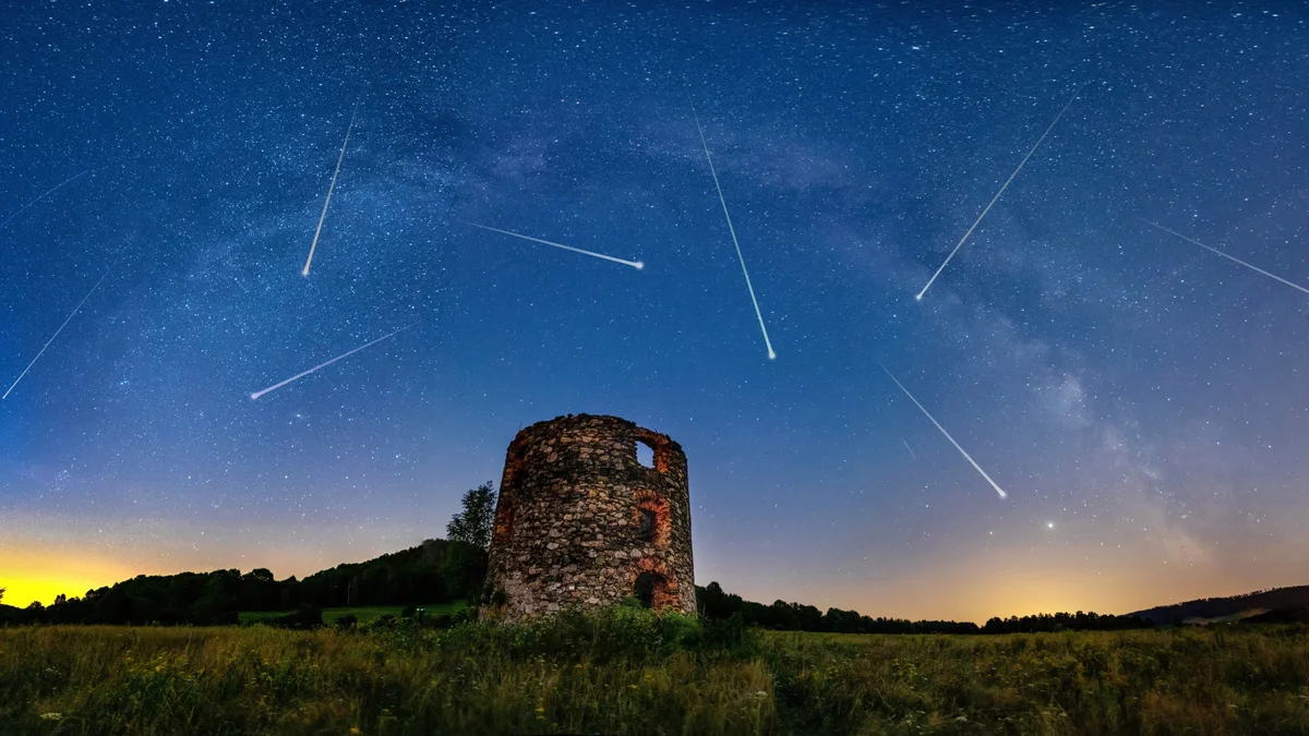 leonids meteor shower over European night sky
