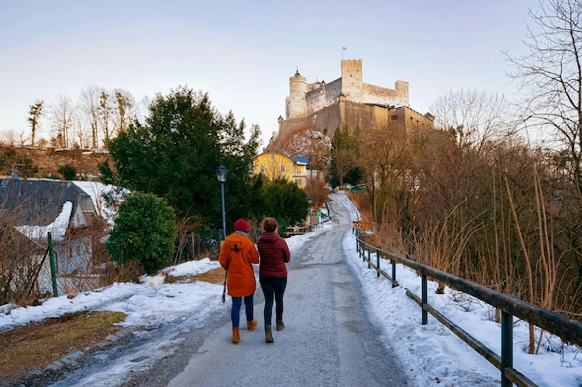 people winter morning walk park europe