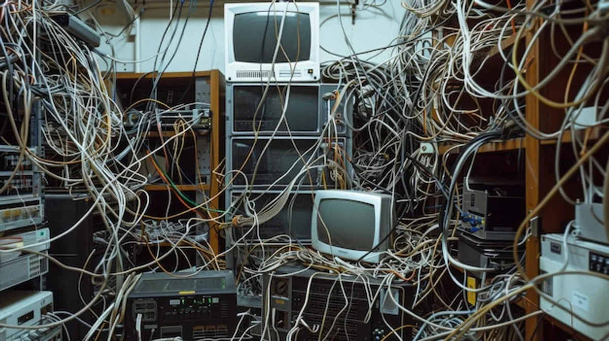 tangled cables in messy home
