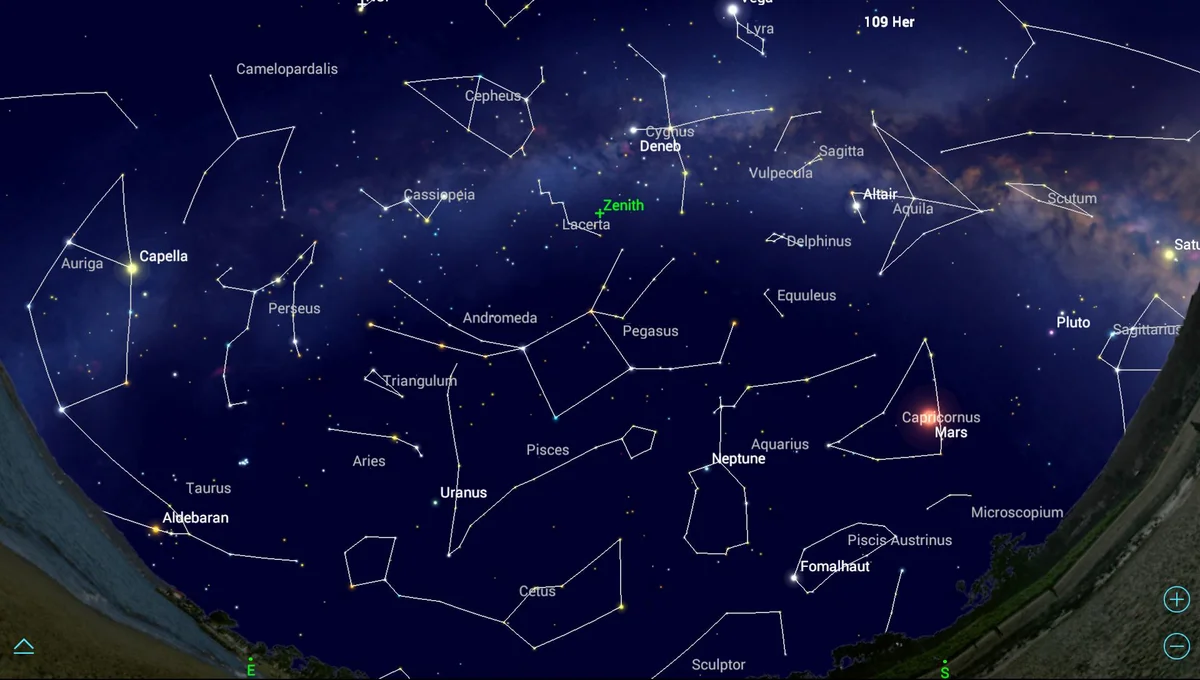 star finder app phone and starry sky andromeda observation autumn