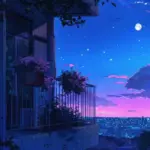 comet night sky balcony cityscape
