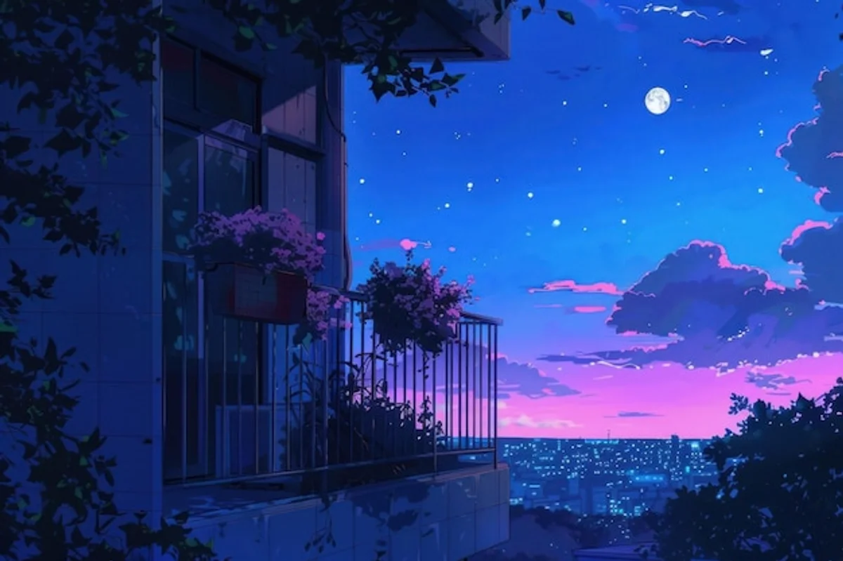 comet night sky balcony cityscape