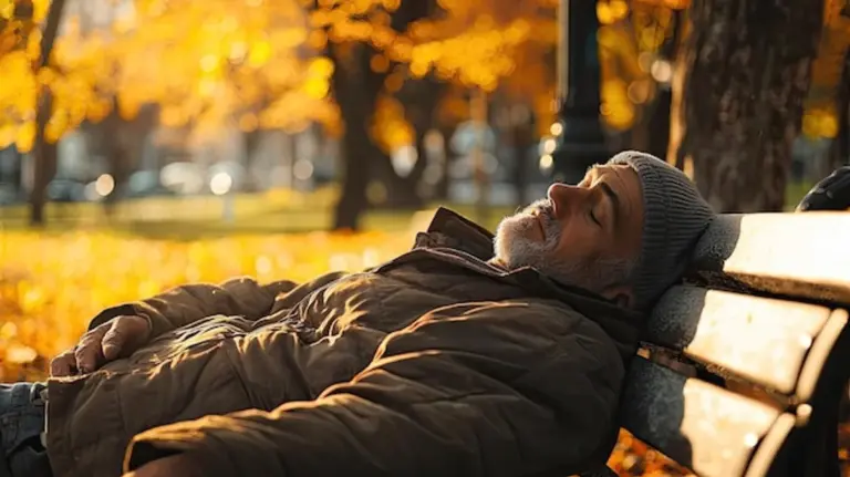 sleepy people autumn fatigue park