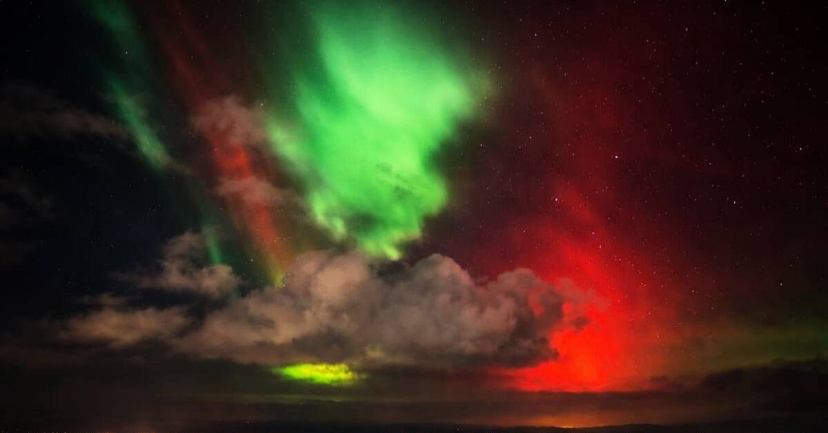 Silné polární záře nad Waterfordem